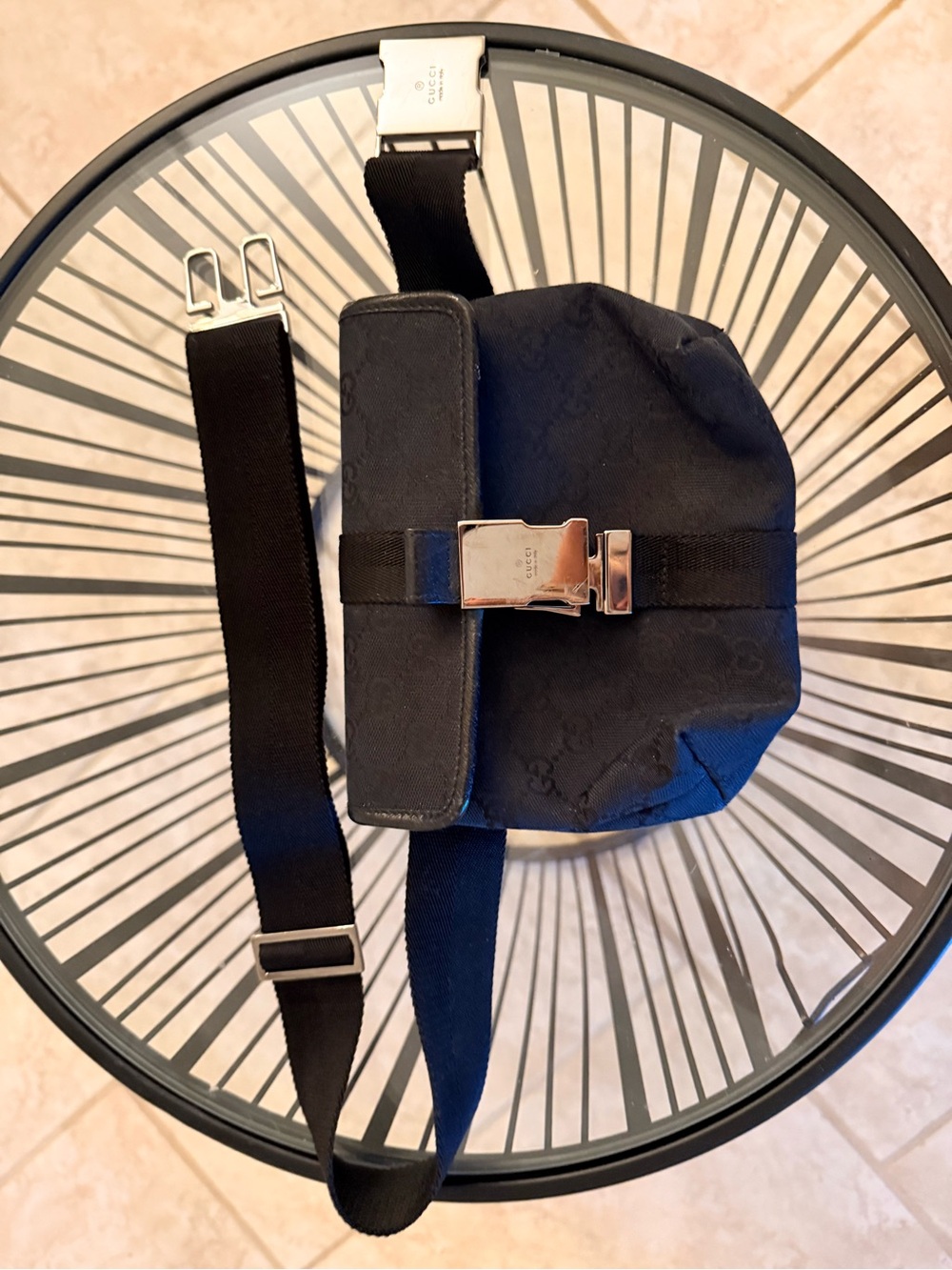 Gucci Black Canvas Belt Bag with Silver Buckle